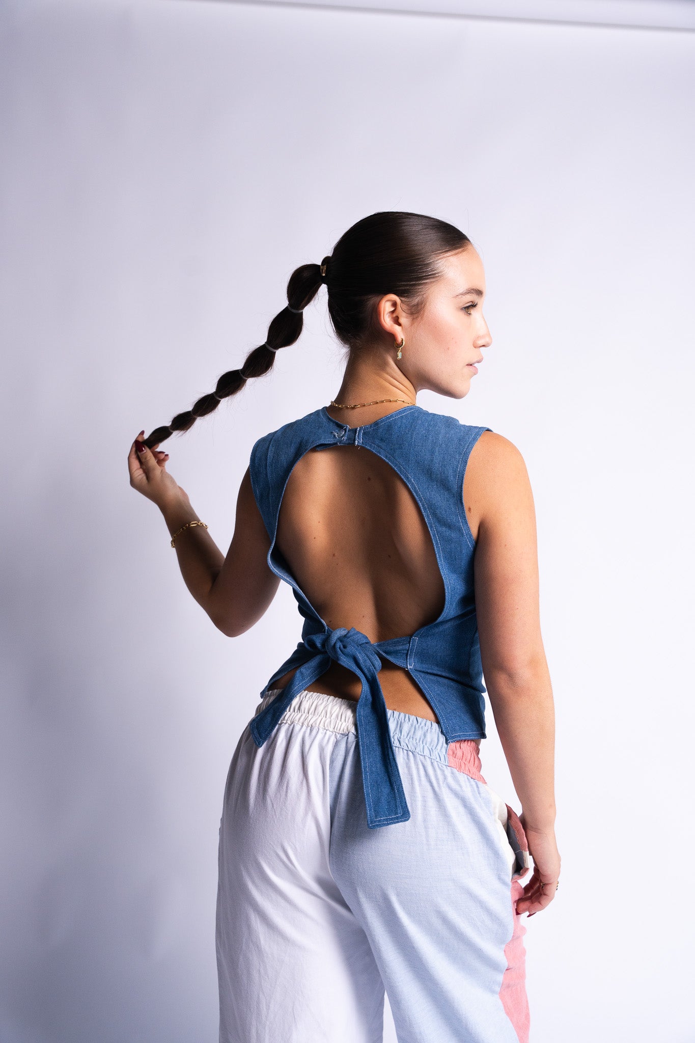 Upcycled Denim Backless Top