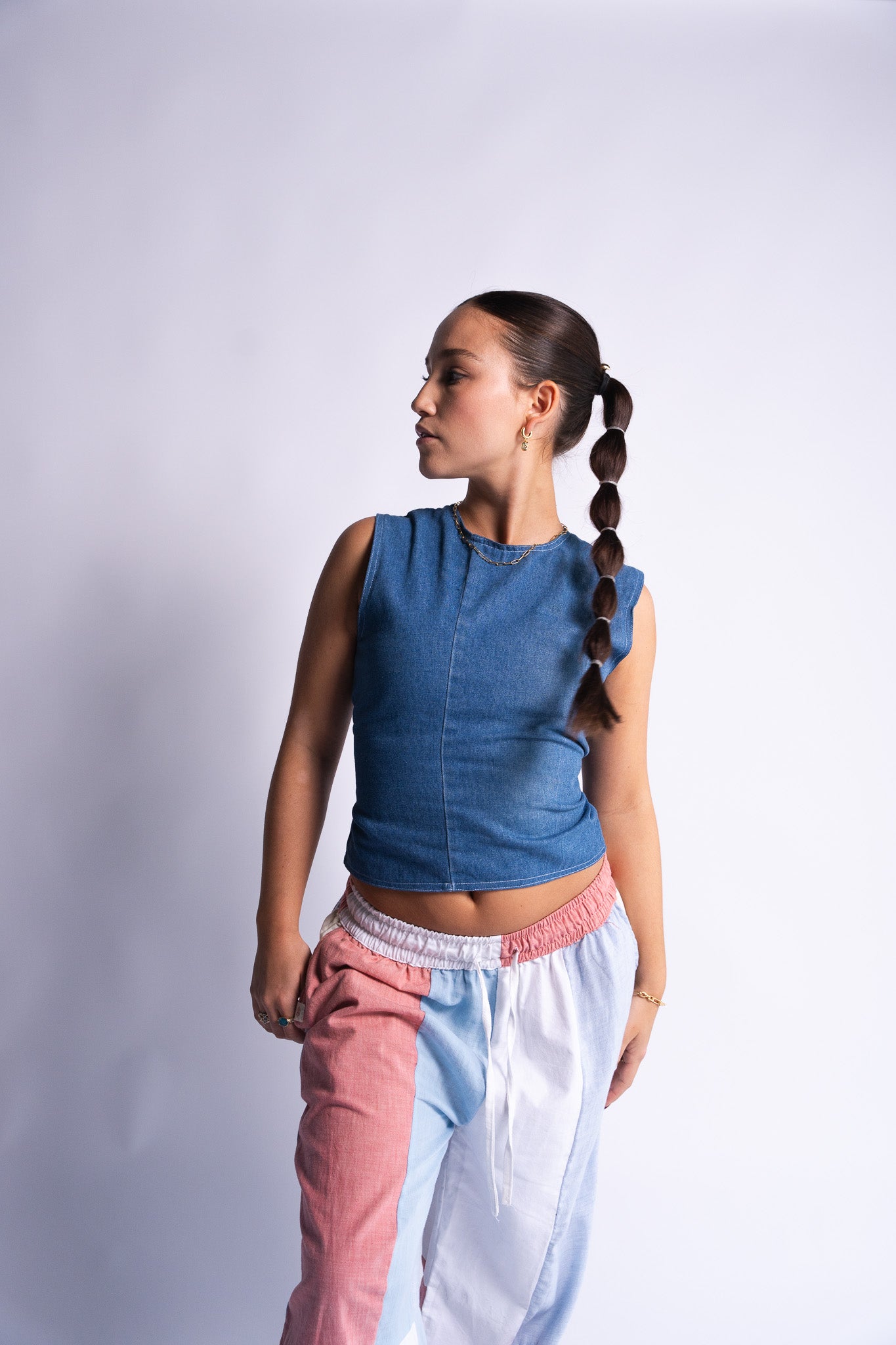 Upcycled Denim Backless Top